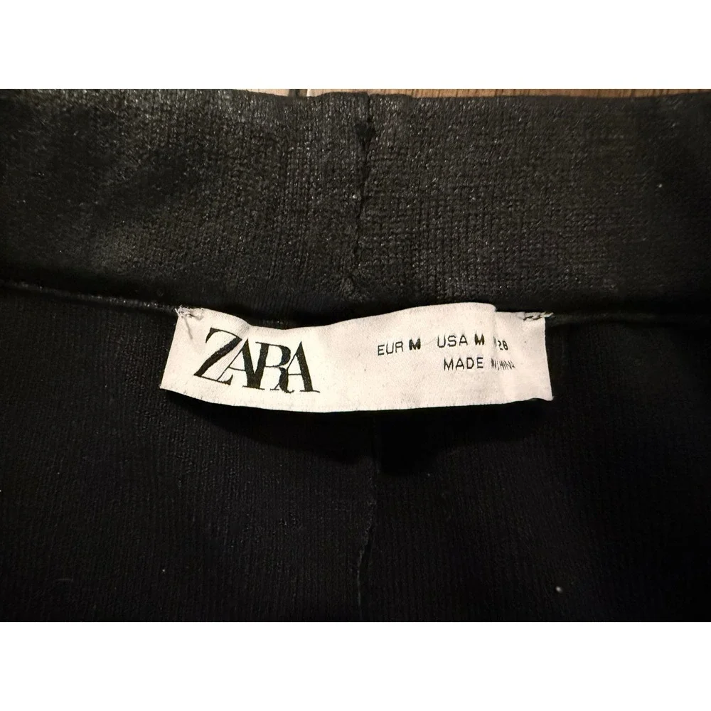 Zara Womens Black Faux Leather Wide Leg Cropped Pants High Rise Size M - Picture 7 of 7